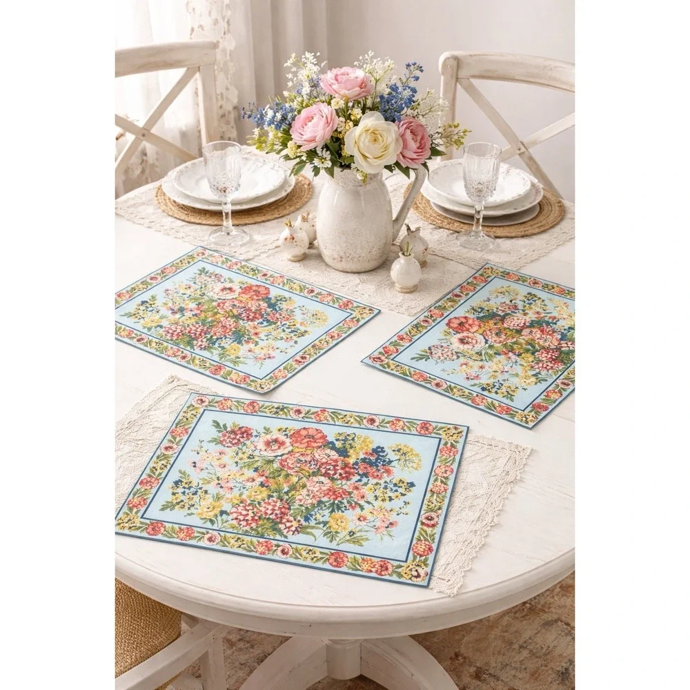 April‎ Cornell Floral Zinnia Garden Set of 4 Placemats Cottage Shabby French
